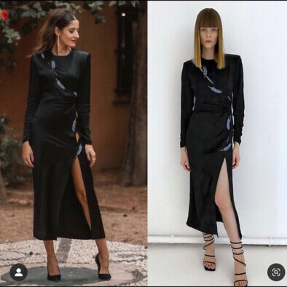 LAST NWT ZARA BLACK LEAF SATIN EFFECT DRESS